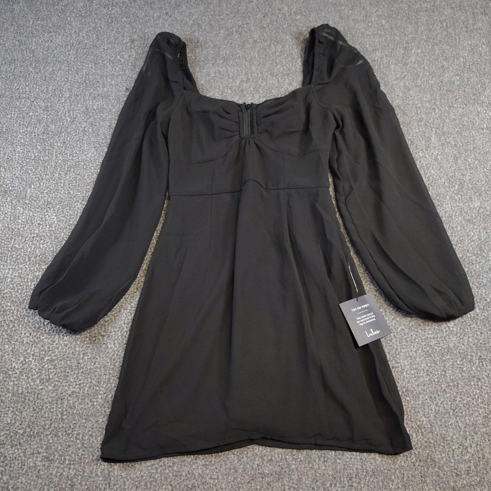Lulus dress xs black mini dress sheer sleeve NWT
